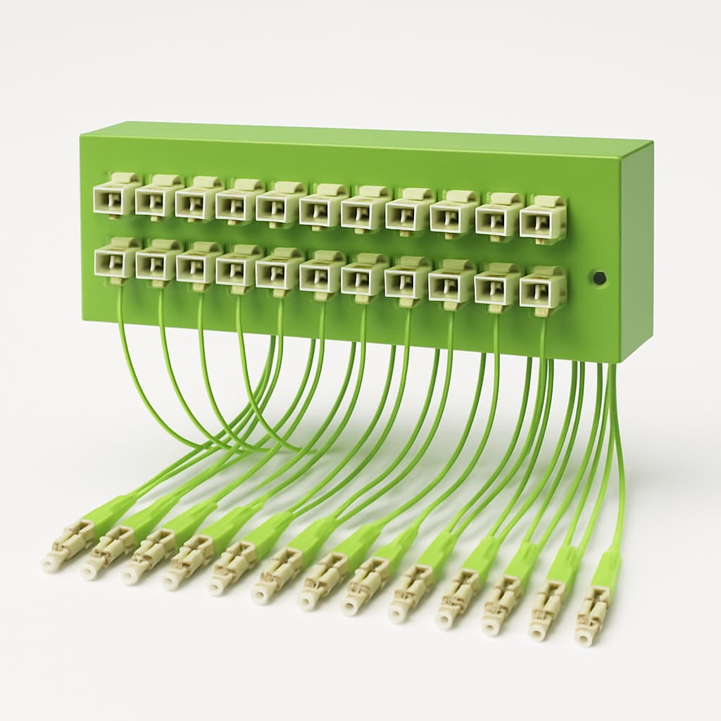 Telegartner H02030P0830 PROFI E, 24x LC Duplex, OM5, Lime Green — illustrative AI-generated image