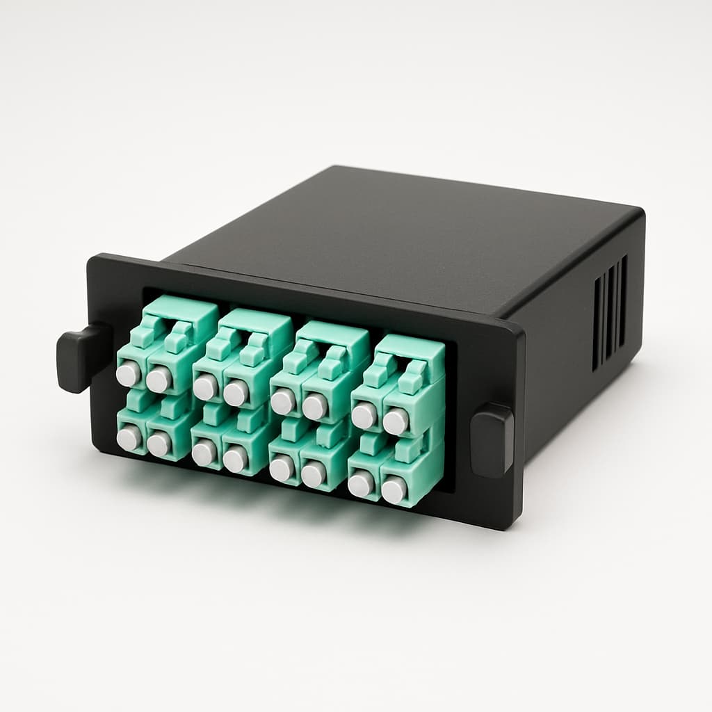 Telegaertner H02050A4011 HD³ FanOut Module 0.5HU 6xLC-D OM3 — illustrative AI-generated image