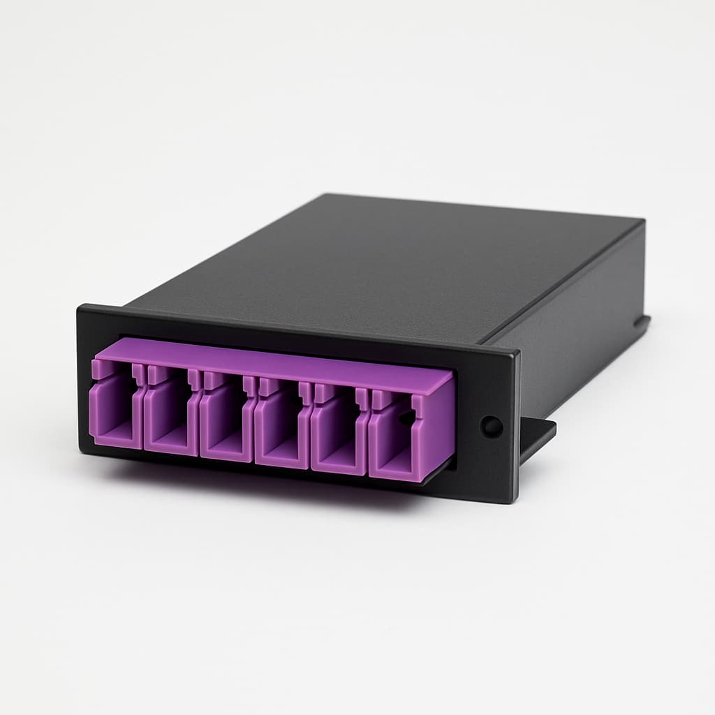 Telegaertner H02050A4022 HD³ Splice Module 0.5HU 6xLC-D OM4 — illustrative AI-generated image