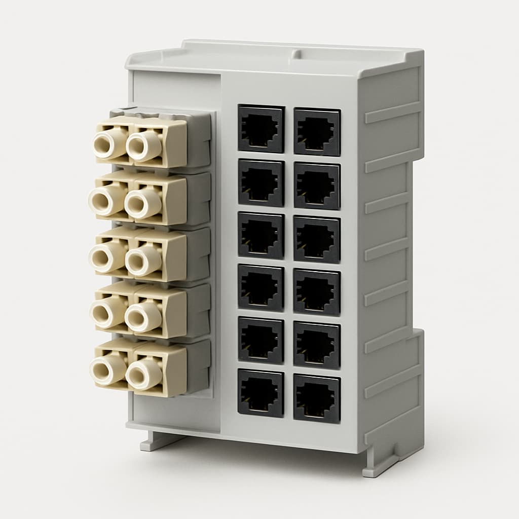 Telegartner H82050E2004 Modular STX Rail Distributor — illustrative AI-generated image