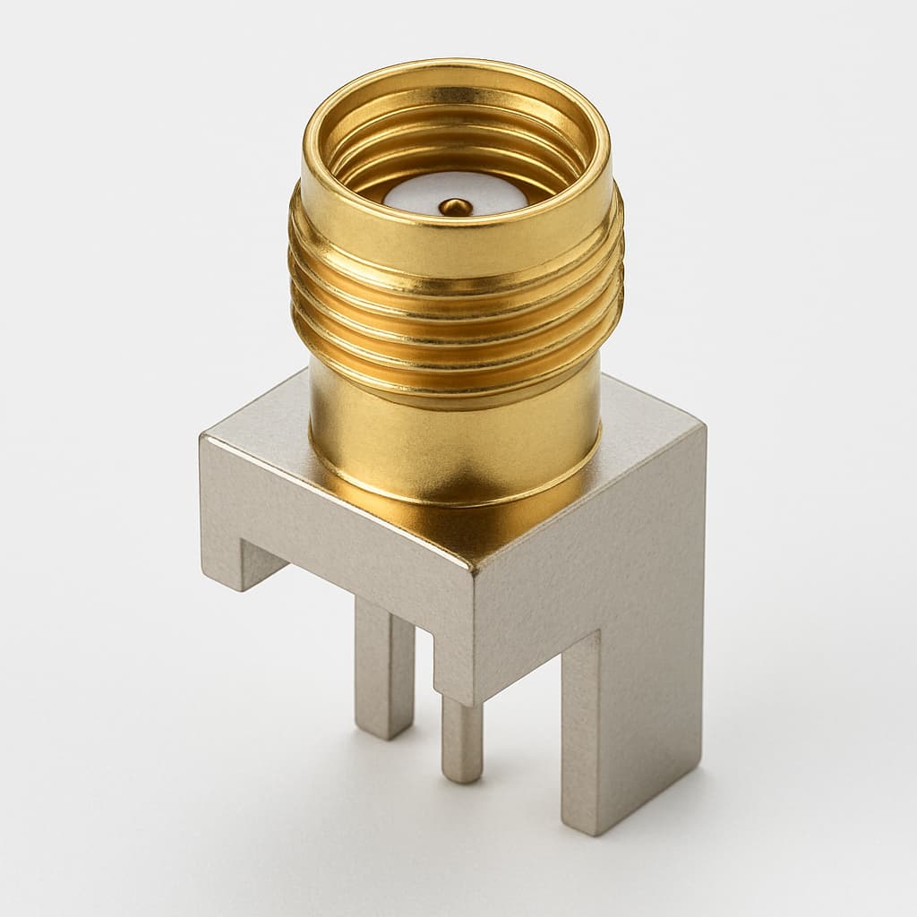 Telegartner J01151A1386 SMA Edge-Mount Jack, 27 GHz — illustrative AI-generated image