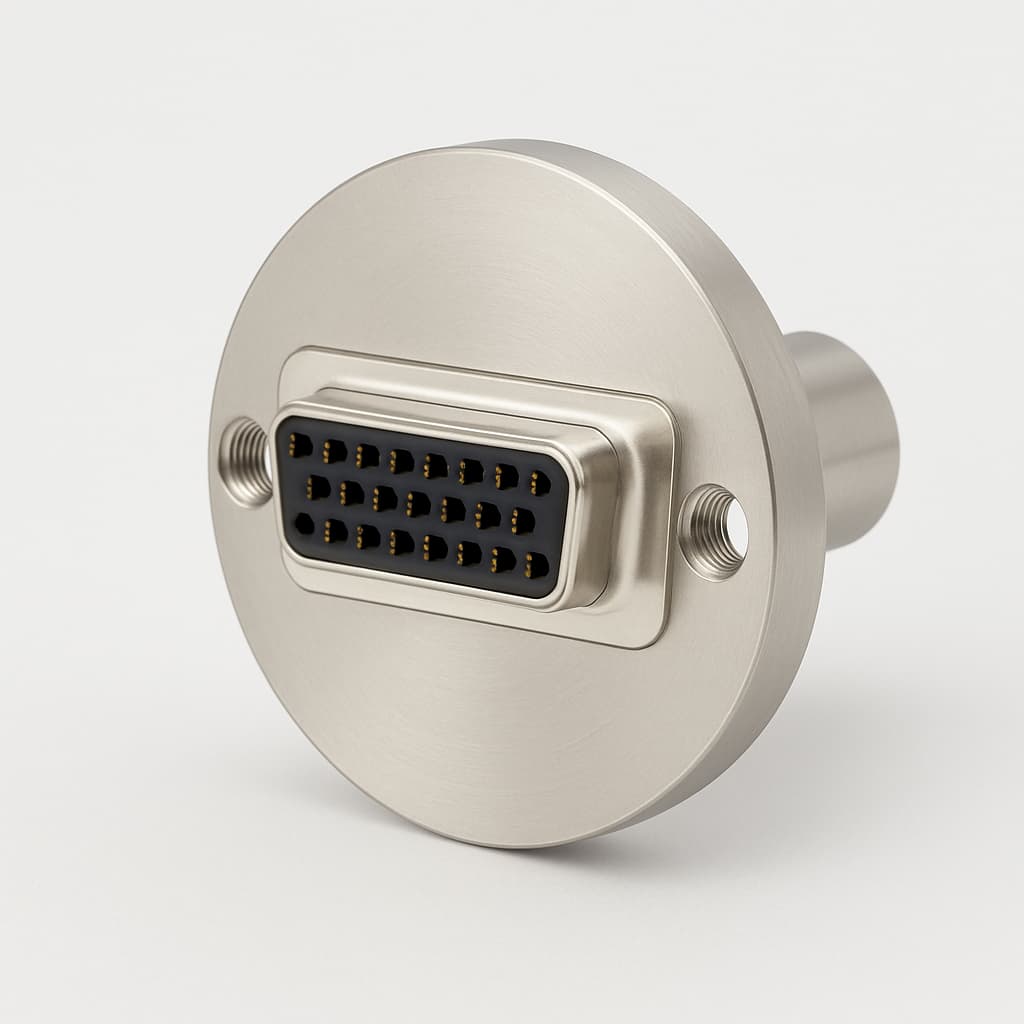 SAVAC25M/SI.0/AA 25P D-sub Vacuum Feedthrough — illustrative AI-generated image