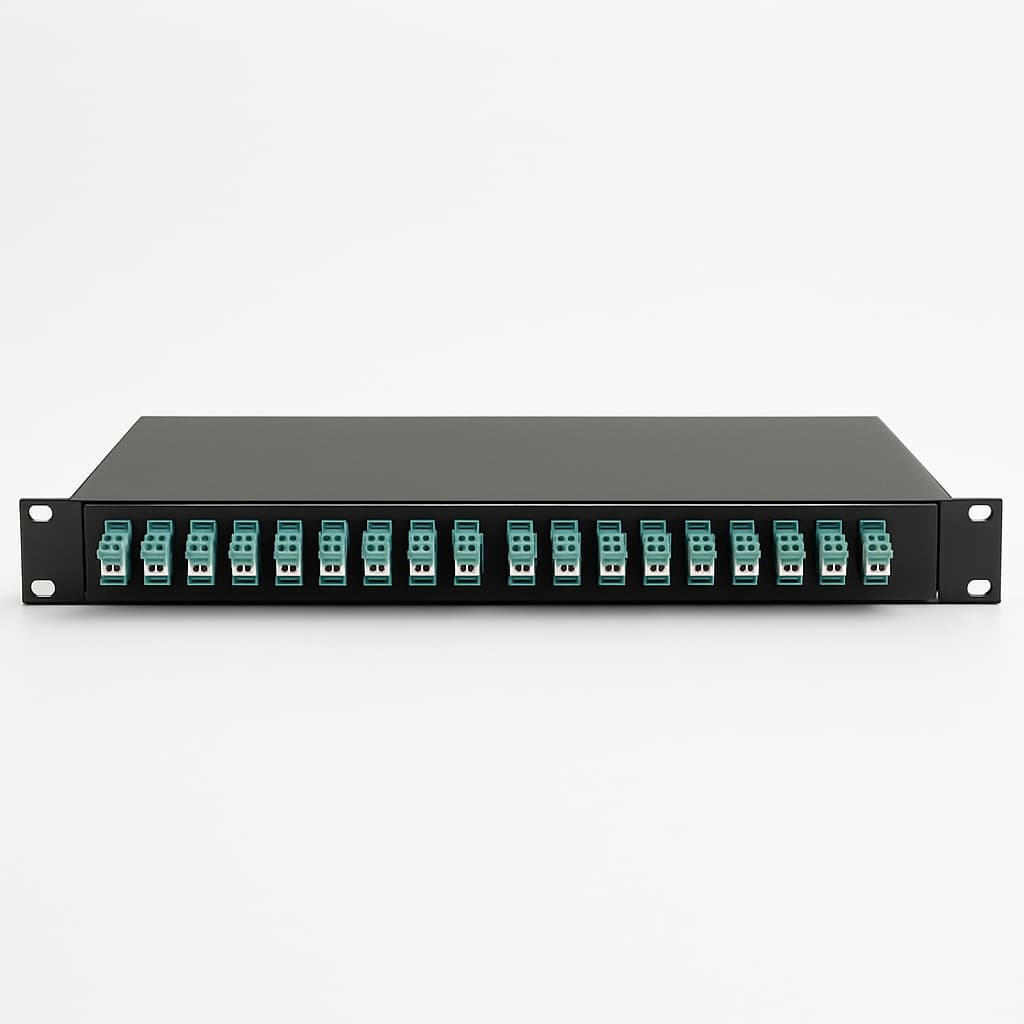 PROFI V 1 HU Patch Panel with 24x LC Duplex Adaptors — illustrative AI-generated image