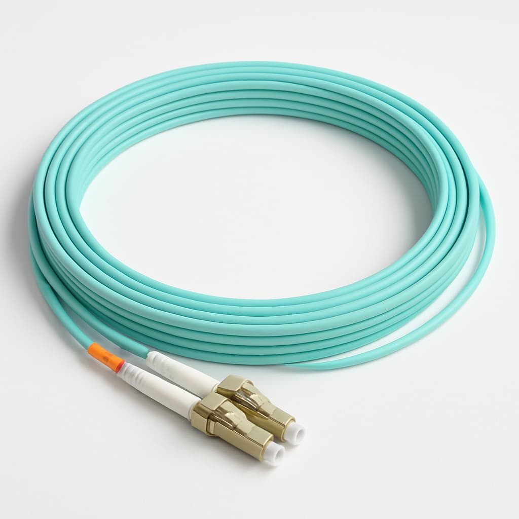 LC-LC OM3 MM Duplex LSZH Aqua Patch Cord, 5mtr — illustrative AI-generated image
