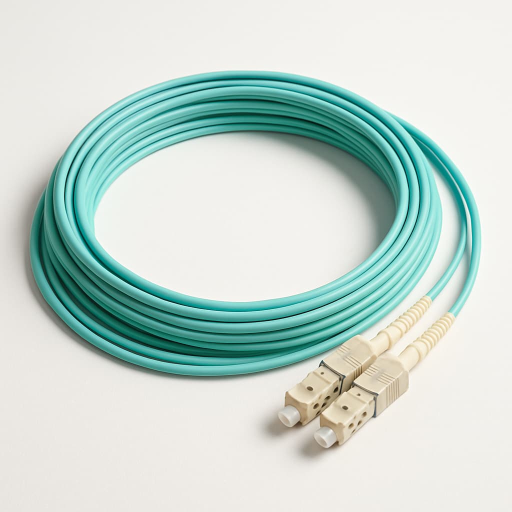 SC-SC OM3 MM Duplex LSZH Aqua Patch Cord, 10mtr — illustrative AI-generated image