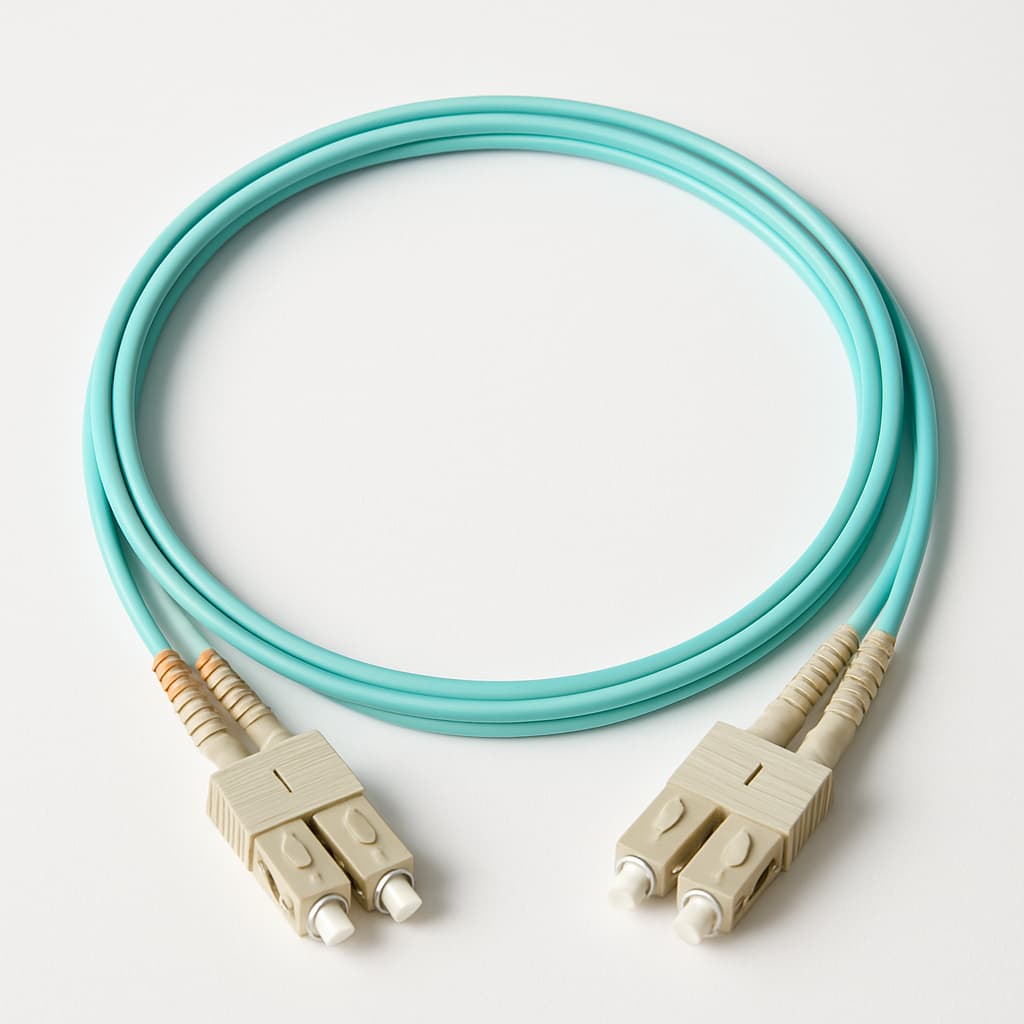 SC-SC OM3 MM Duplex LSZH Aqua Patch Cord, 1mtr — illustrative AI-generated image