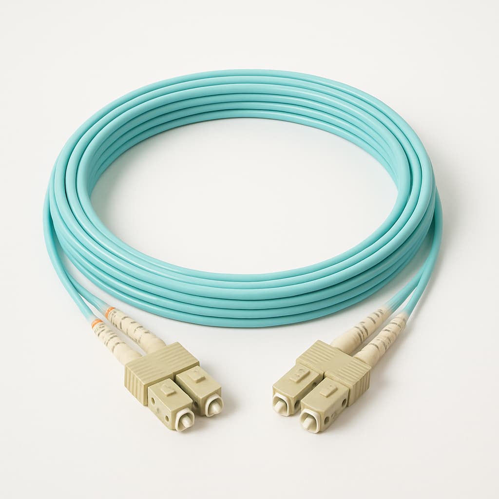 SC-SC OM3 MM Duplex LSZH Aqua Patch Cord, 5mtr — illustrative AI-generated image