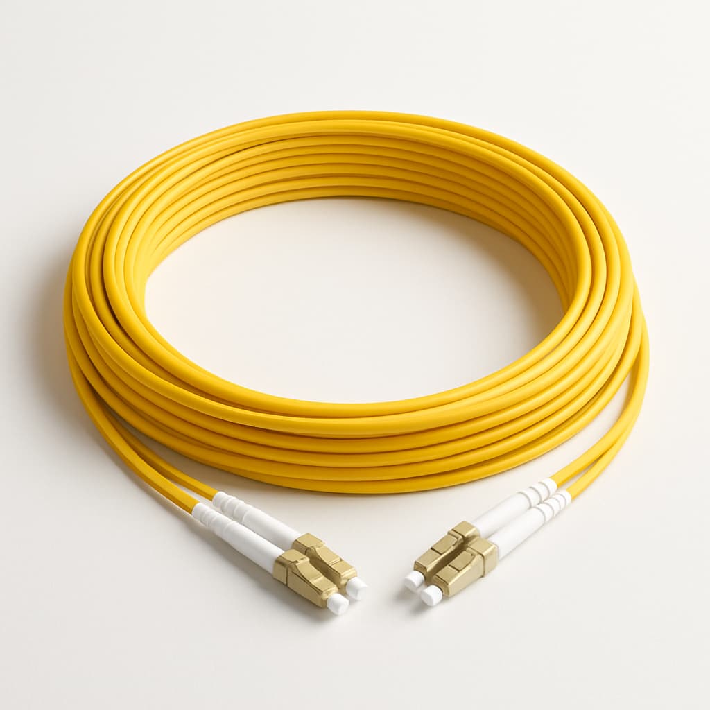 LC-LC OS2 SM Duplex LSZH Yellow Patch Cord, 20mtr — illustrative AI-generated image