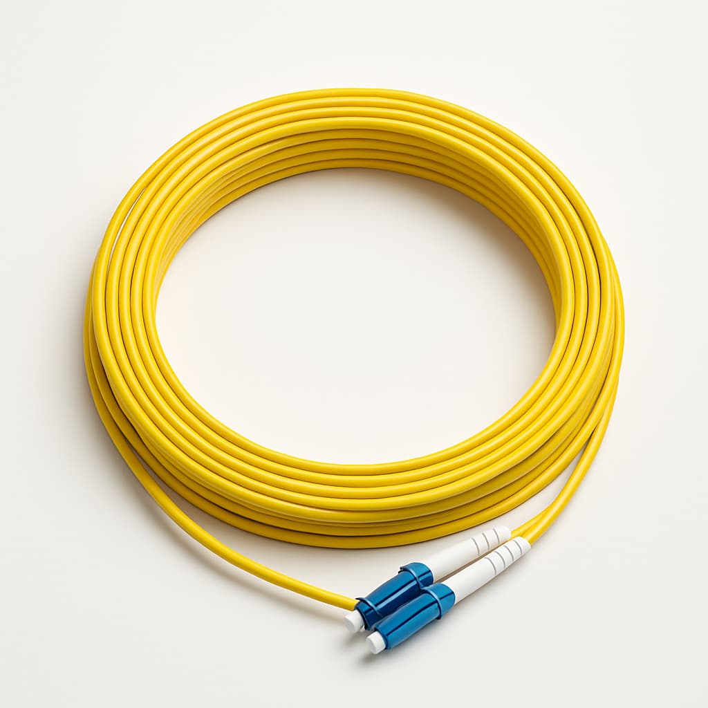 LC-LC OS2 SM Duplex LSZH Yellow Patch Cord, 5mtr — illustrative AI-generated image