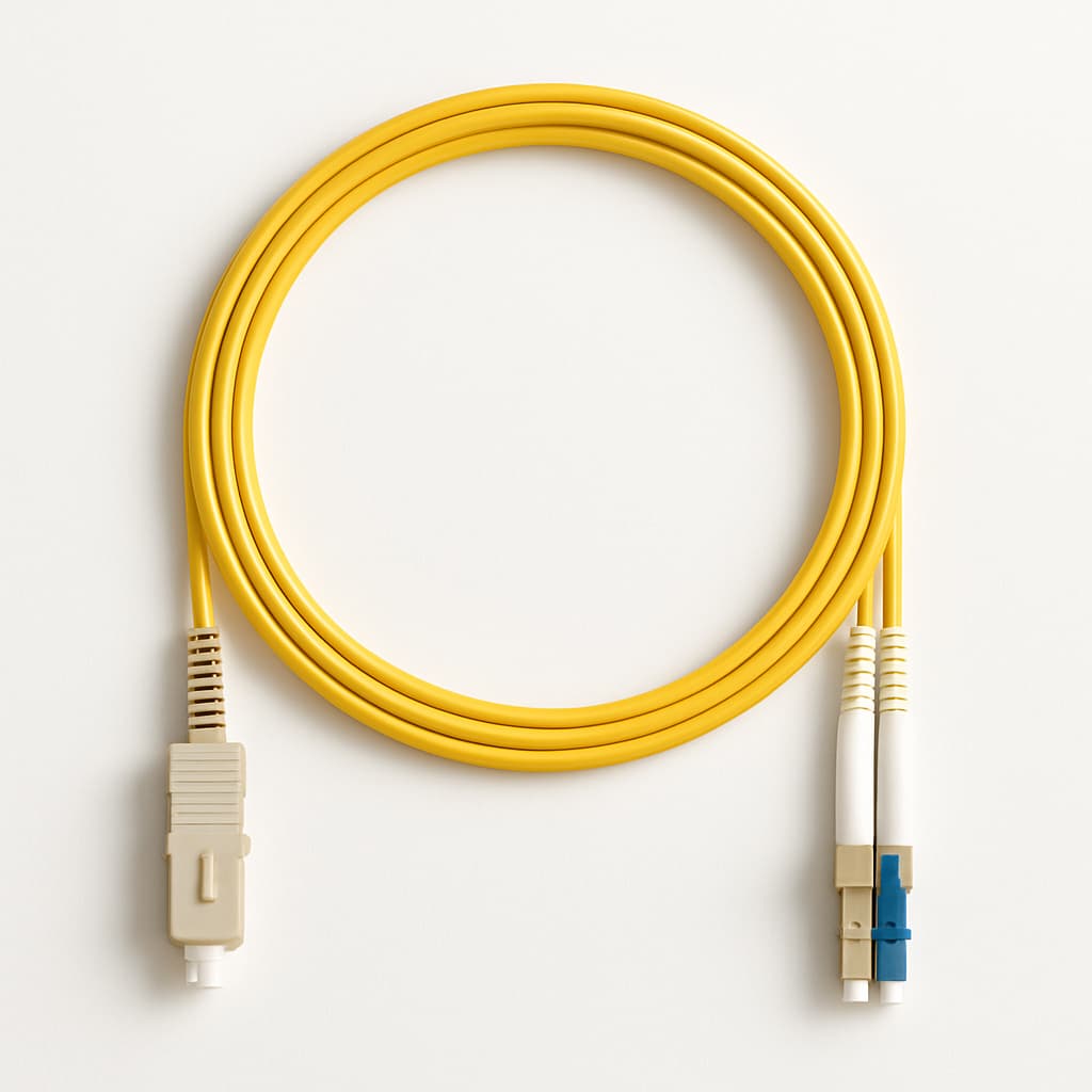 SC-LC OS2 SM Duplex LSZH Patch Cord, Yellow, L=1mtr — illustrative AI-generated image