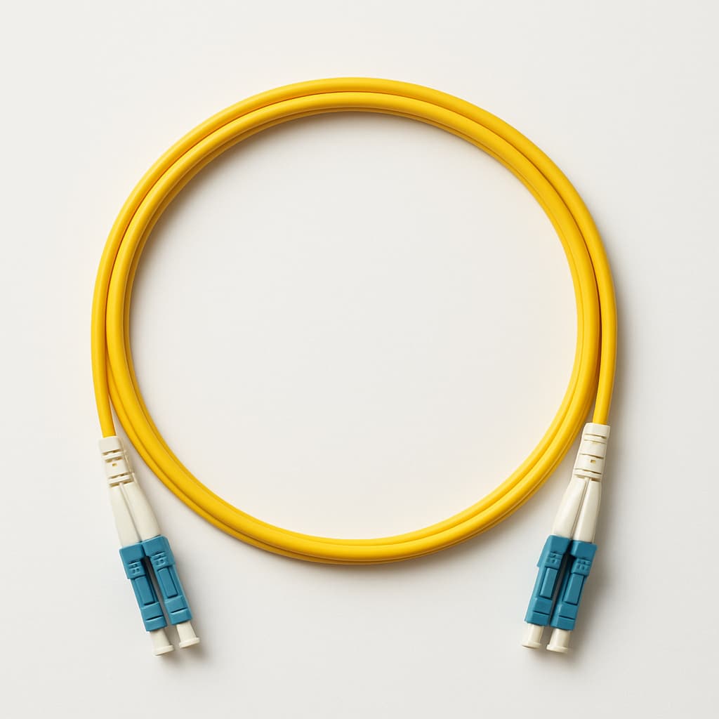 LC-LC OS2 SM Duplex LSZH Patch Cord, Yellow, 1mtr — illustrative AI-generated image