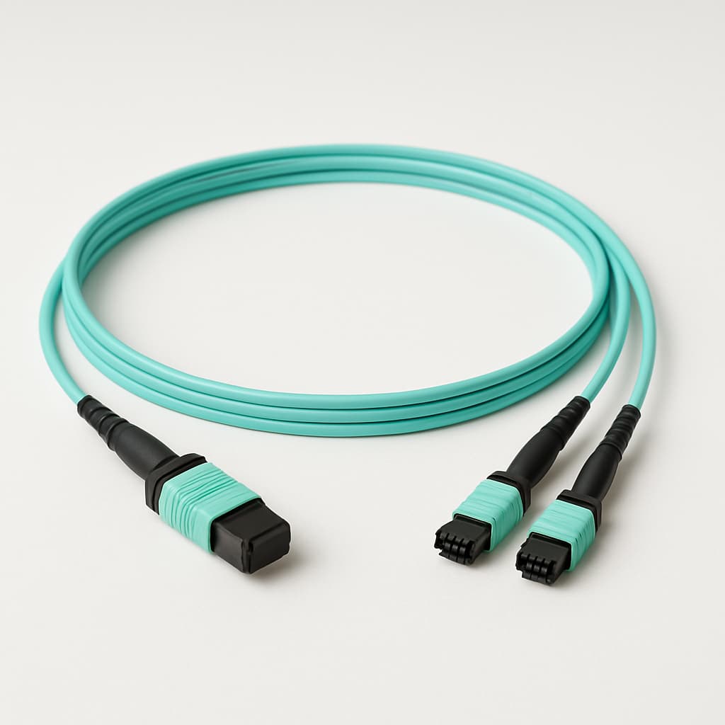 Telegaertner L00830A2410 MPO24 Harness, 1 m, MM OM3 Aqua — illustrative AI-generated image