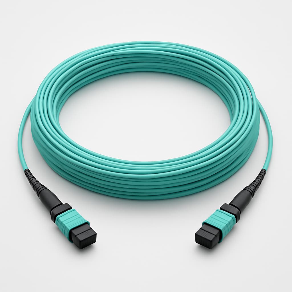 MPO24 Harness L00835A2410, 10m MM OM3 Aqua — illustrative AI-generated image