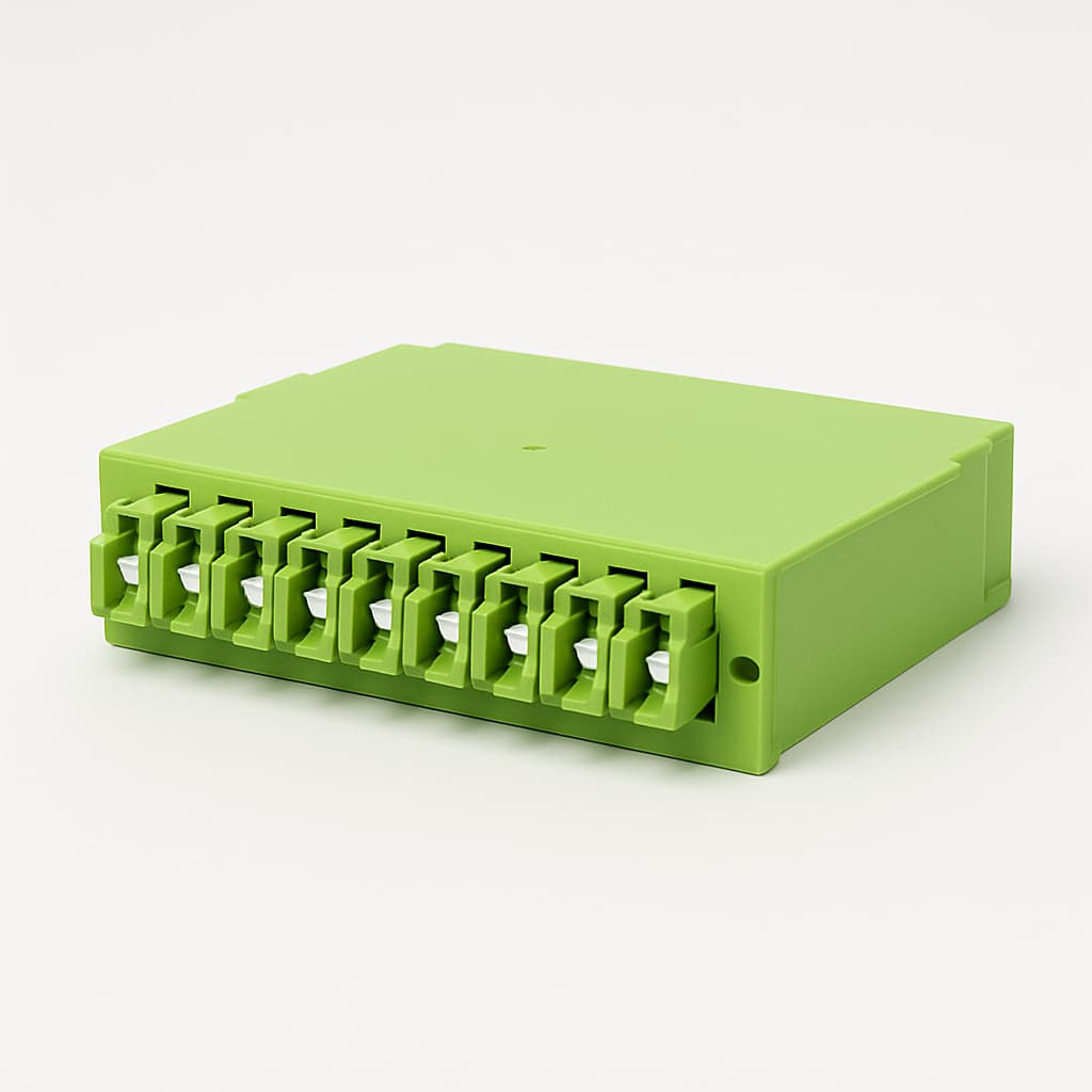 Telegaertner H02050A0348 Splice Cassette, G50/125 OM5, 12 x LC Lime Green — illustrative AI-generated image