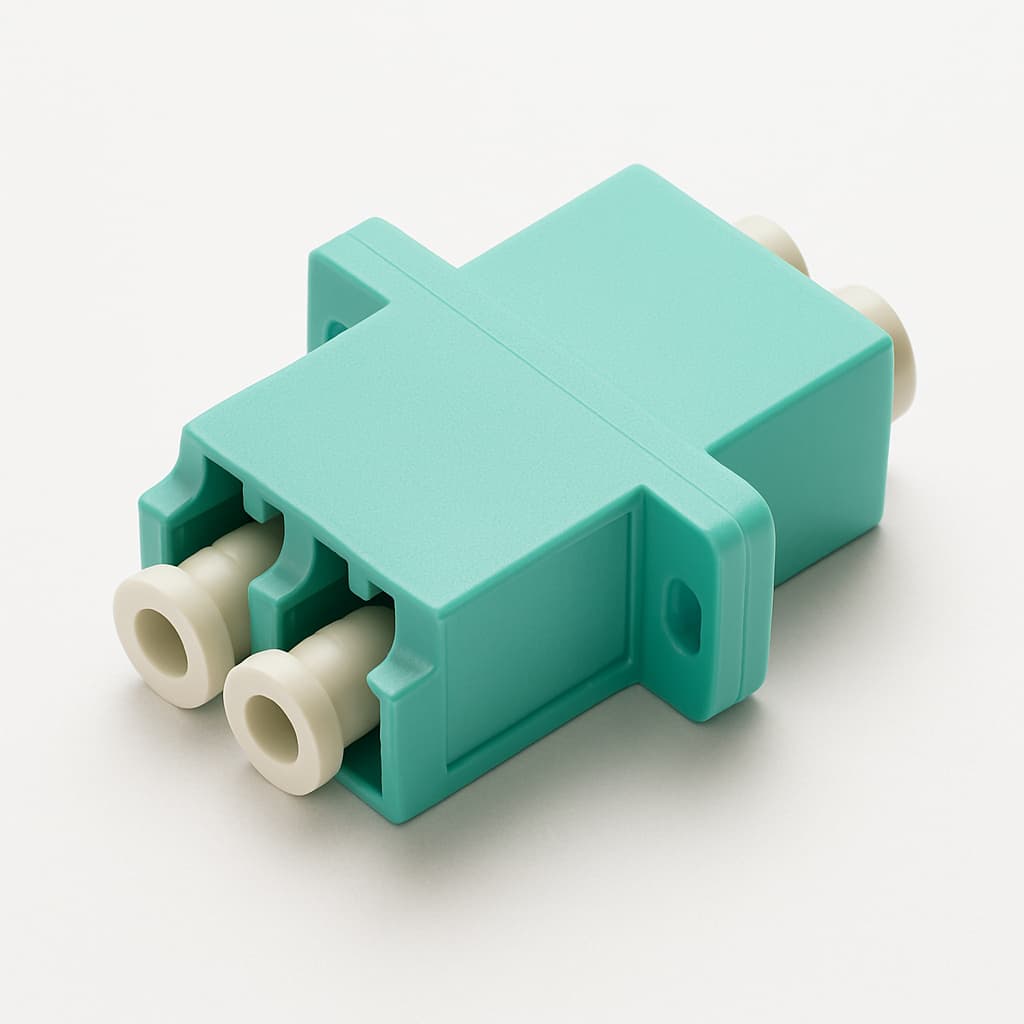 Telegaertner J08071A0074 LC-D Adaptor MM/SM, Ceramic, Aqua (OM3) — illustrative AI-generated image