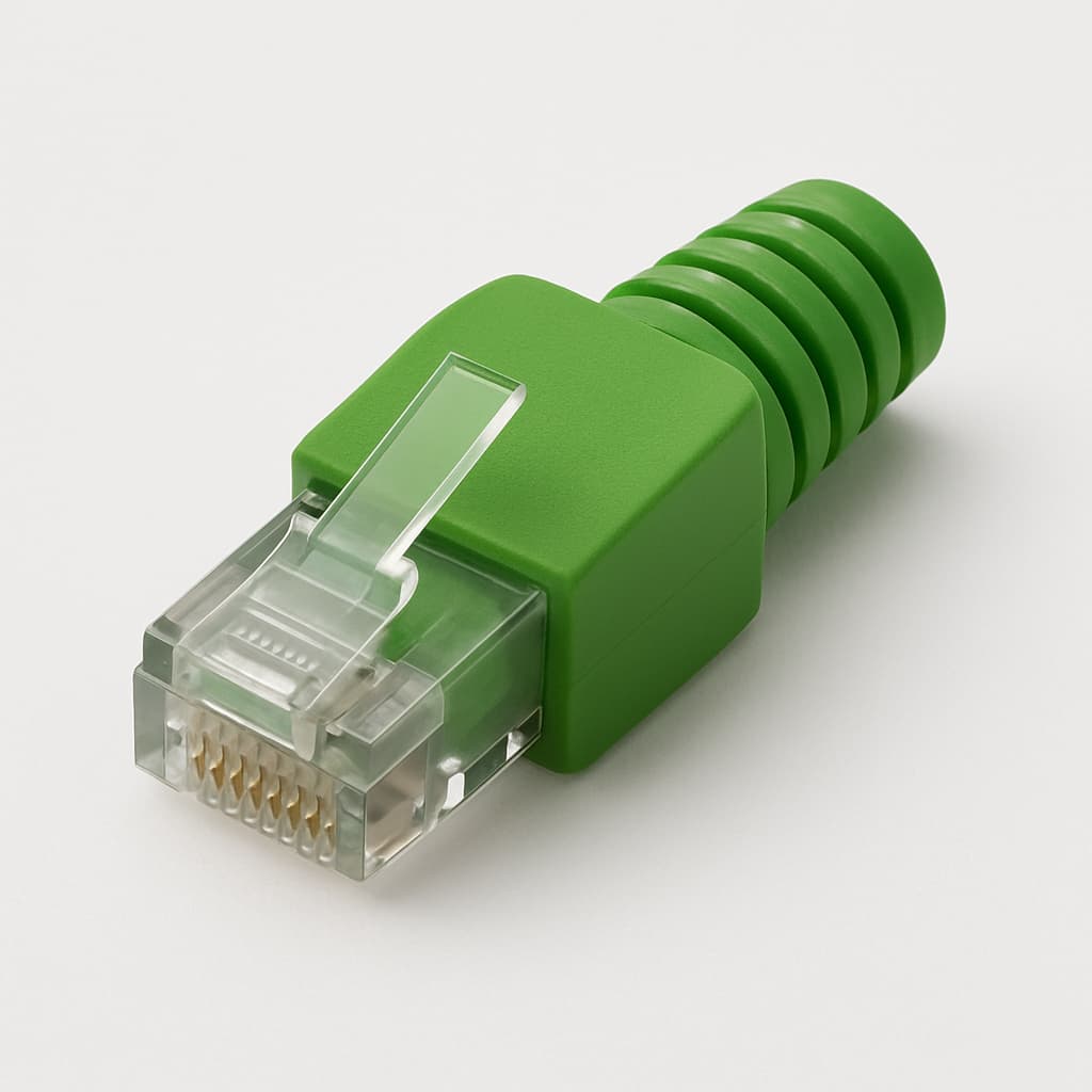 Telegaertner J00026H0171 RJ45 Plug MP8 FS with Cable Boot 6.3mm, Green RAL6018 — illustrative AI-generated image