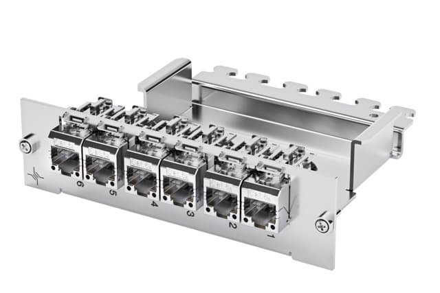 Telegaertner J02021A0038 3 HU / 7 PU Frontplate with 6 AMJ-SL Cat.6A Modules
